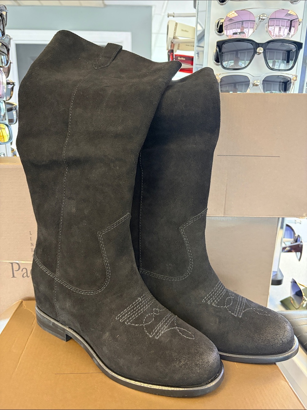 Linea Paolo Black Suede Tracy-L Tall Pull-On Boots
